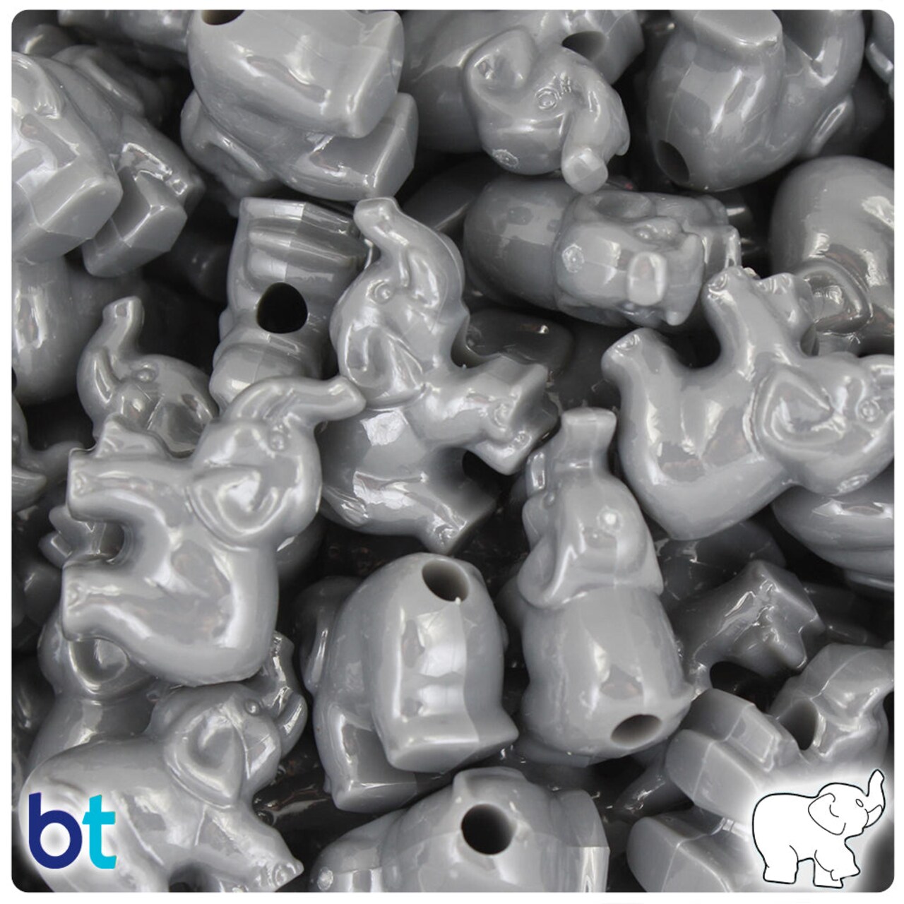 BeadTin Dark Grey Opaque 25mm Elephant Plastic Pony Beads (24pcs)